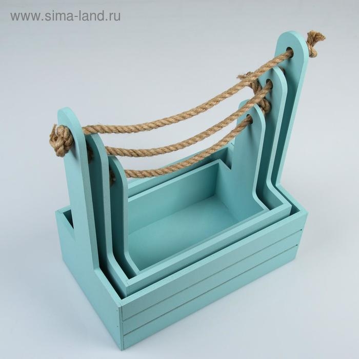 Набор кашпо деревянных 3 в 1 (30.5×18.5×35; 25.5×15×30; 20×12×23) "Аром", серо-голубой