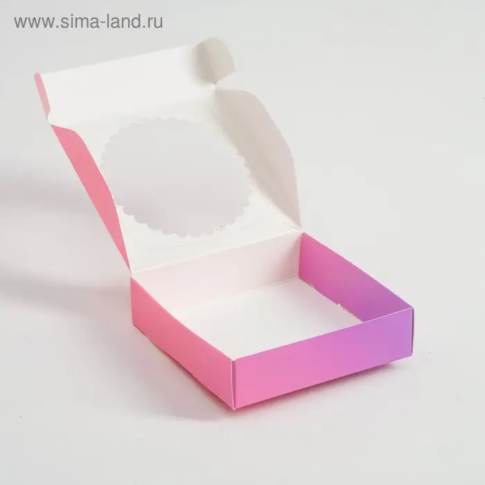 Подарочная коробка сборная с окном, розово - сиреневая, 11.5×11.5×3 см Подарочная коробка сборная с окном, розово - сиреневая, 11.5×11.5×3 см