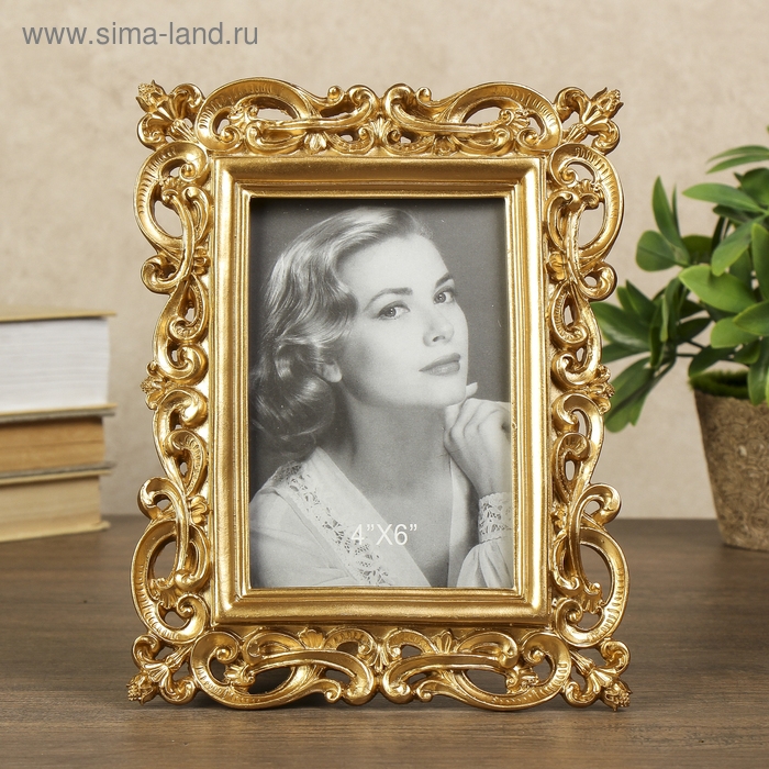 Фоторамка полистоун 10х15 см Фоторамка полистоун 10х15 см "Эмилия" золото 22х17 см