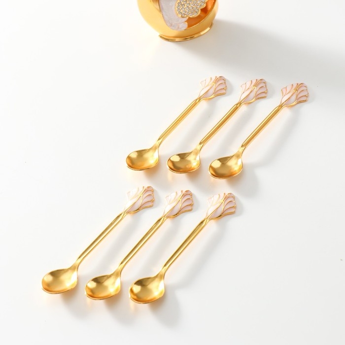 Набор из 6 шт сувенирных ложек в виде пера  Набор из 6 шт сувенирных ложек в виде пера "Розовый лебедь со стразами" 5х8,5х15 см