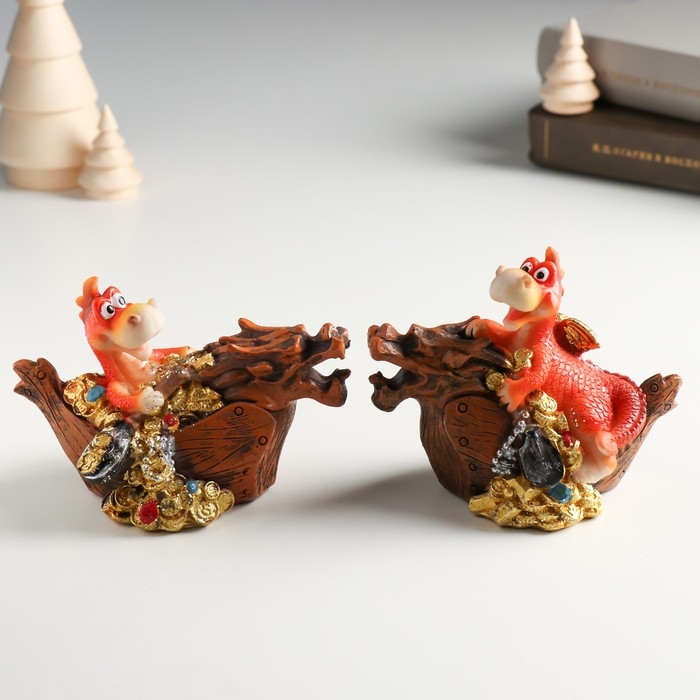 Копилка полистоун Копилка полистоун "Дракоша на лодке-драконе" МИКС 12х6,8х7,8 см