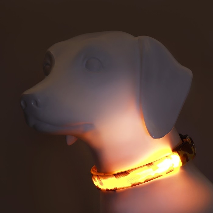 Ошейник с подсветкой Милитари 3 режима свечения размер XL, ОШ 60-70 х 2,5 см жёлтый Ошейник с подсветкой Милитари 3 режима свечения размер XL, ОШ 60-70 х 2,5 см жёлтый