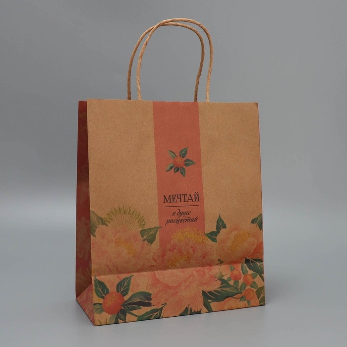 Пакет подарочный крафтовый, упаковка, «Мечтай», ML 23 х 27 х 11.5 см