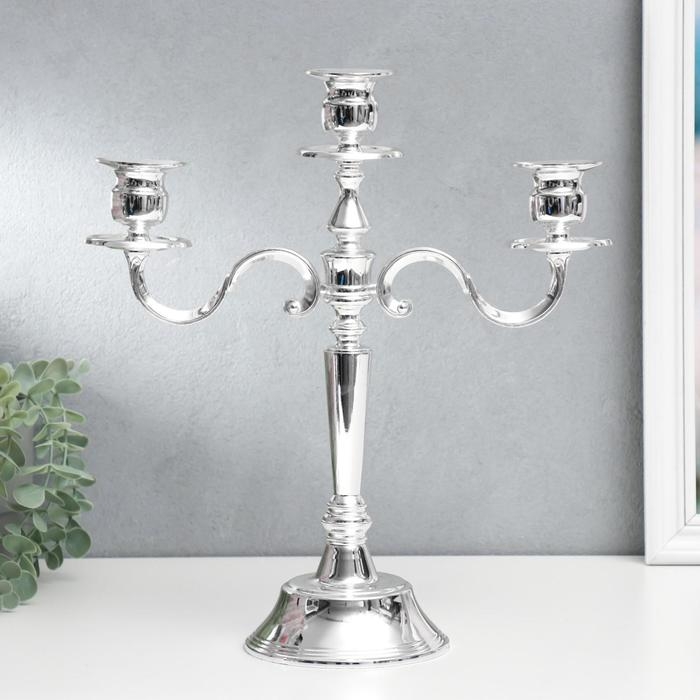 Подсвечник металл на 3 свечи  Подсвечник металл на 3 свечи "Элегантность" серебро 35х31х11 см