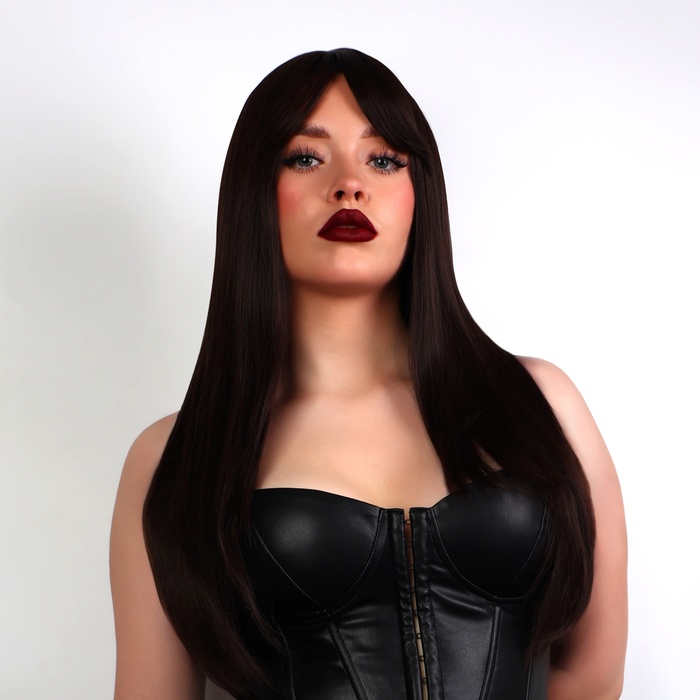 Парик искусственный, с чёлкой, имитация кожи, 60 см, цвет каштановый Парик искусственный, с чёлкой, имитация кожи, 60 см, цвет каштановый