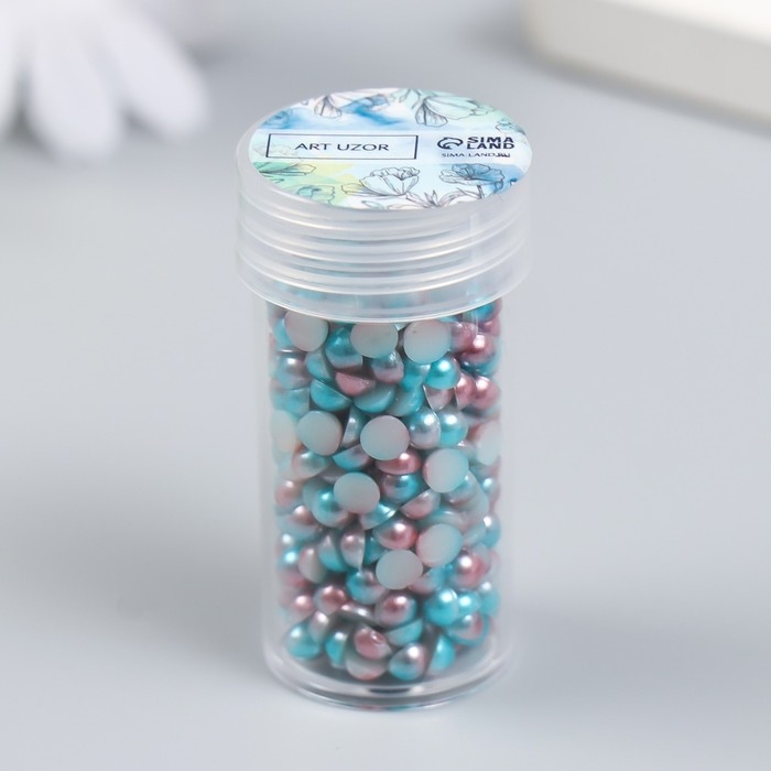 Декор "Полубусины и стразы. Градиент голубой" d=4 мм 10г 200 шт 5х2,5 см