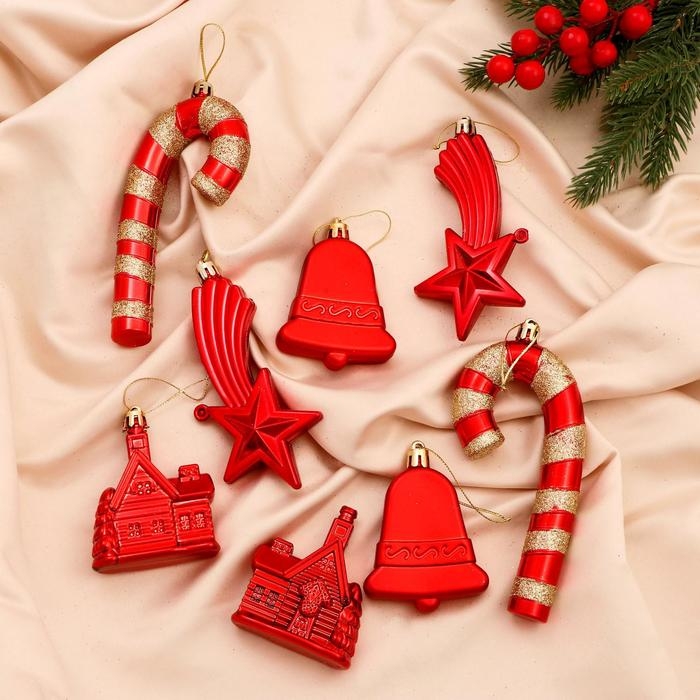 Набор украшений пластик 8 шт Набор украшений пластик 8 шт "Уютный вечер" красный