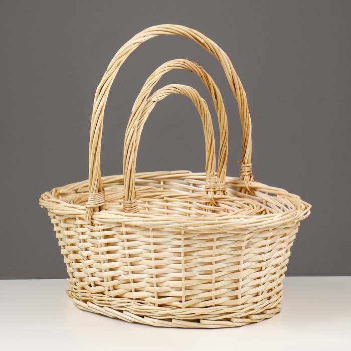 Набор корзин плетёных, ива, 3 шт., натуральный цвет, светлые Набор корзин плетёных, ива, 3 шт., натуральный цвет, светлые