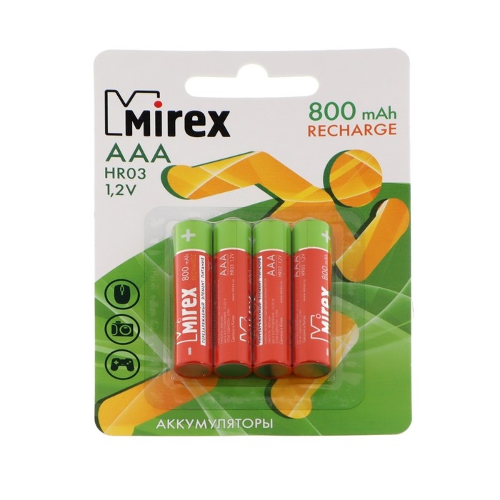 Аккумулятор Mirex, Ni-Mh, AAA, HR03-4BL, 1.2В, 800 мАч, блистер, 4 шт. Аккумулятор Mirex, Ni-Mh, AAA, HR03-4BL, 1.2В, 800 мАч, блистер, 4 шт.