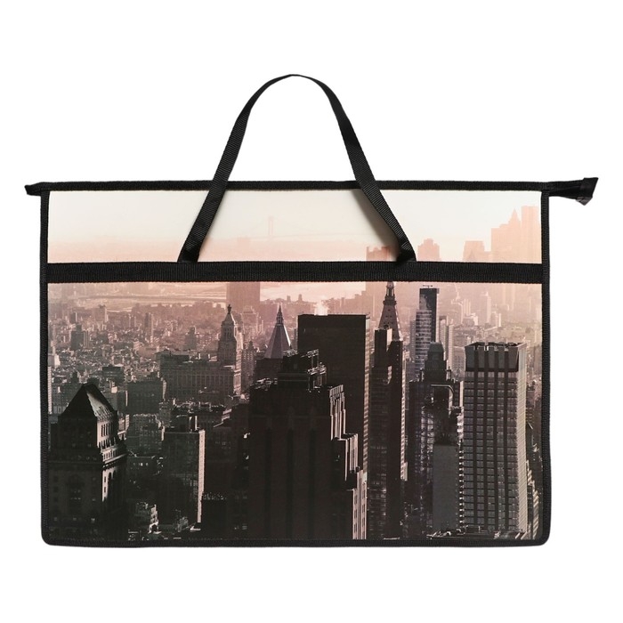 Папка А3 с ручками, пластик, молния сверху 50 мм, 470 х 335 мм, ПМ-А3-26, Папка А3 с ручками, пластик, молния сверху 50 мм, 470 х 335 мм, ПМ-А3-26, "Город" серый