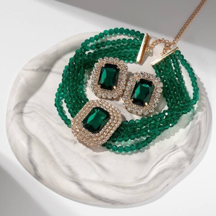 Набор 2 предмета; серьги, колье «Роскошь» крупный камень, цвет зелёный в золоте, 42 см Набор 2 предмета; серьги, колье «Роскошь» крупный камень, цвет зелёный в золоте, 42 см