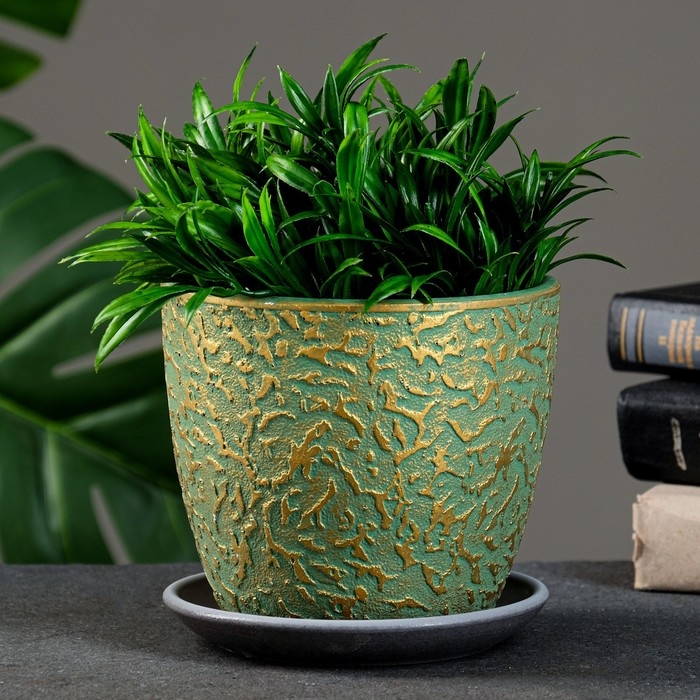 Горшок цветочный Горшок цветочный "Муар" зеленый бутон №2, 1,3л