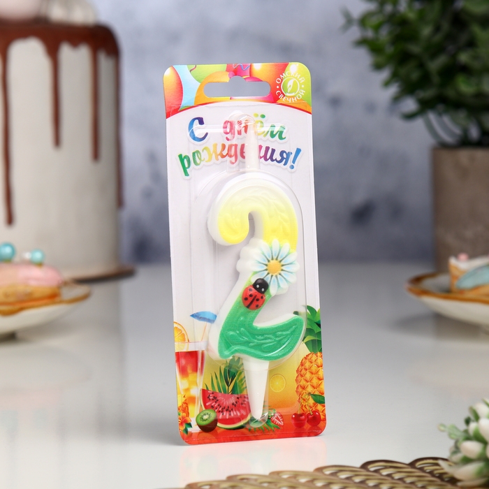 Свеча для торта Свеча для торта "Ромашки", 10,2 см, разноцветная цифра "2"