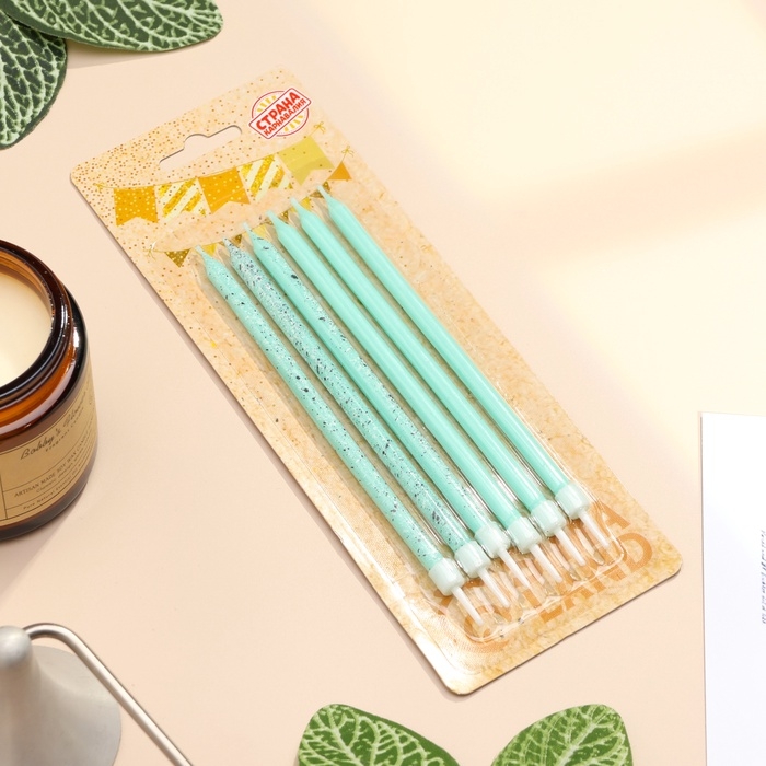 Свечи для торта Свечи для торта "Блестящая вечеринка", 6 шт, голубые, высокие