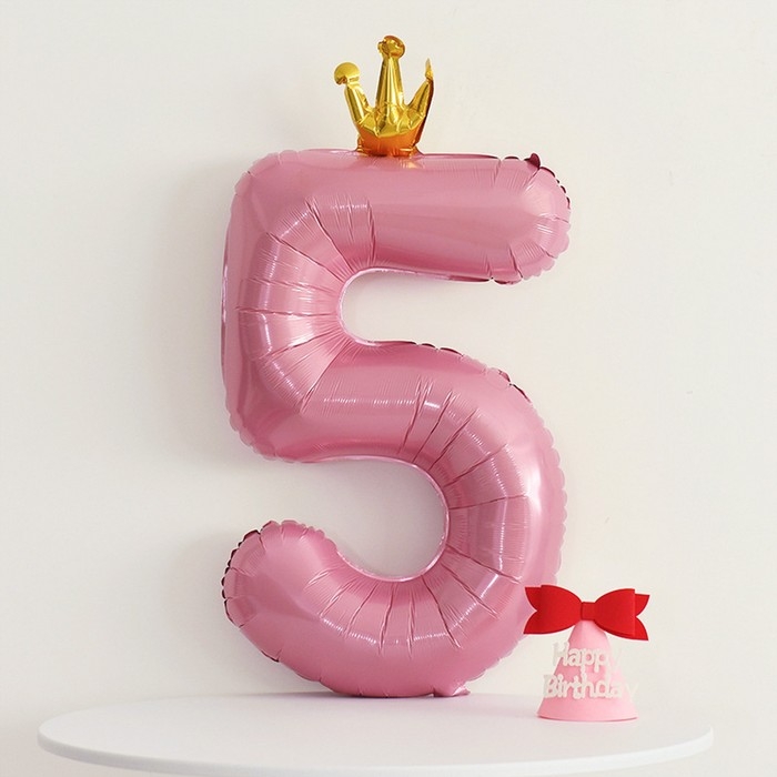 Шар фольгированный 40" &laquo;Цифра 5 с короной&raquo;, цвет розовый