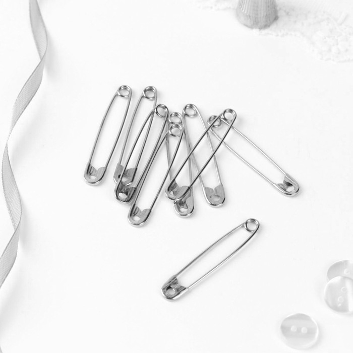 Булавки английские, 55 мм, 10 шт, цвет никель Булавки английские, 55 мм, 10 шт, цвет никель