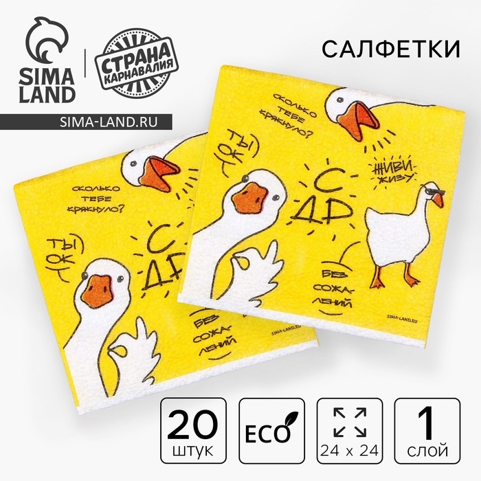 Салфетки бумажные однослойные «Гуси», 24 × 24 см, в наборе 20 шт. Салфетки бумажные однослойные «Гуси», 24 × 24 см, в наборе 20 шт.
