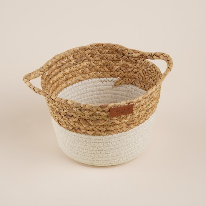 Корзина для хранения ручного плетения SL Home, с ручками, камыш, хлопок, 27×20×15 см