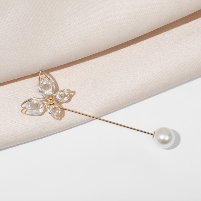 Булавка «Бабочка» объемная, 7,5 см, цвет белый в золоте Булавка «Бабочка» объемная, 7,5 см, цвет белый в золоте