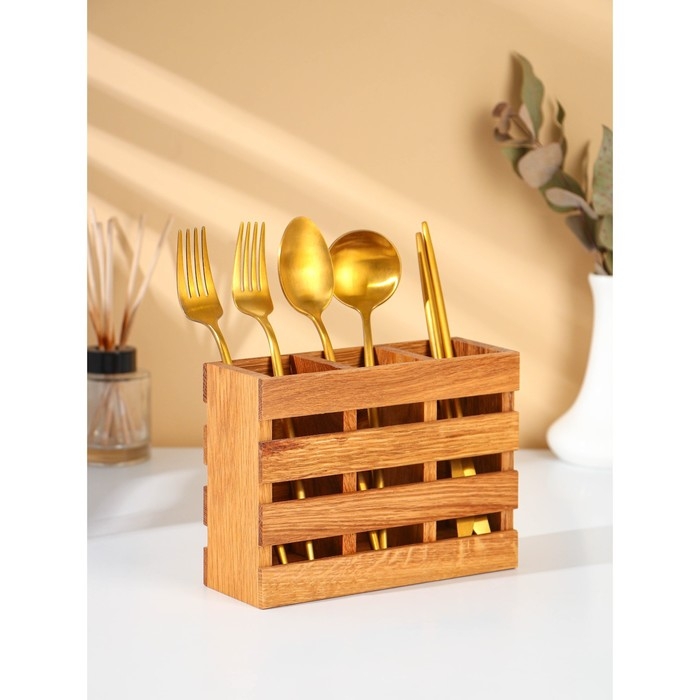 Подставка для столовых приборов Adelica, с тремя секциями, 19×7×14 см, дуб Подставка для столовых приборов Adelica, с тремя секциями, 19×7×14 см, дуб