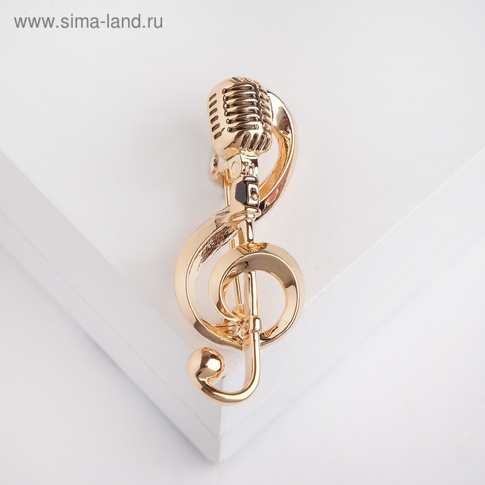 Брошь «Ретро микрофон» с нотой, цвет золото Брошь «Ретро микрофон» с нотой, цвет золото