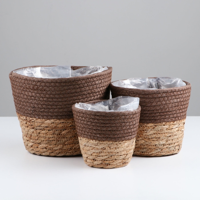 Набор корзин из 3 шт, D20xH16, D16xH15, D12xH11 см, рогоз Набор корзин из 3 шт, D20xH16, D16xH15, D12xH11 см, рогоз