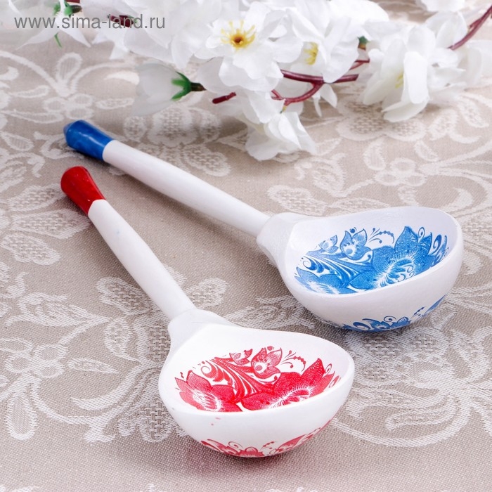 Ложка полубаская с росписью «Гжель», 19×6 см, микс Ложка полубаская с росписью «Гжель», 19×6 см, микс