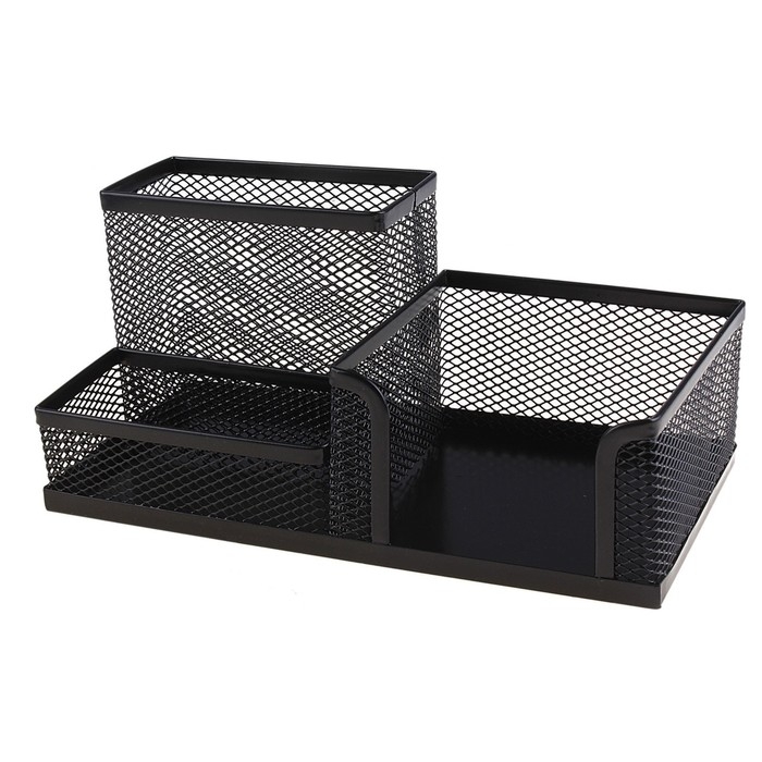 Подставка для канцелярских мелочей 3 отделения, сетка, черная Подставка для канцелярских мелочей 3 отделения, сетка, черная