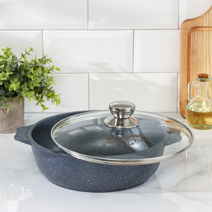 Жаровня «Гранит», 3 л, d=26 см, h=8 см, антипригарное покрытие, стеклянная крышка, цвет серый Жаровня «Гранит», 3 л, d=26 см, h=8 см, антипригарное покрытие, стеклянная крышка, цвет серый