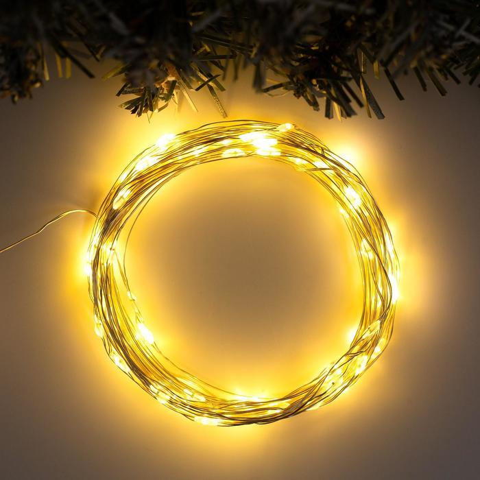 Гирлянда «Нить» 10 м роса, IP20, серебристая нить, 100 LED, свечение тёплое белое, 12 В Гирлянда «Нить» 10 м роса, IP20, серебристая нить, 100 LED, свечение тёплое белое, 12 В