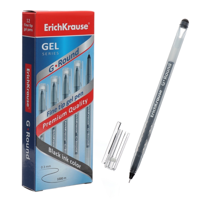 Ручка гелевая ErichKrause G-Round Stick Classic, узел 0.5 мм, чернила чёрные, длина линии письма 1000 метров