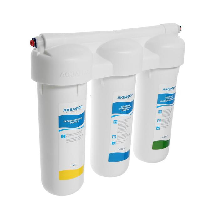 Система для фильтрации воды  Система для фильтрации воды "Аквафор" Трио Норма, РР5/В510-02/В510-07, 3-х ступенчатый, с краном, 2 л/мин