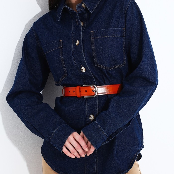 Ремень женский, ширина 3,2 см, винт, пряжка металл, цвет рыжий