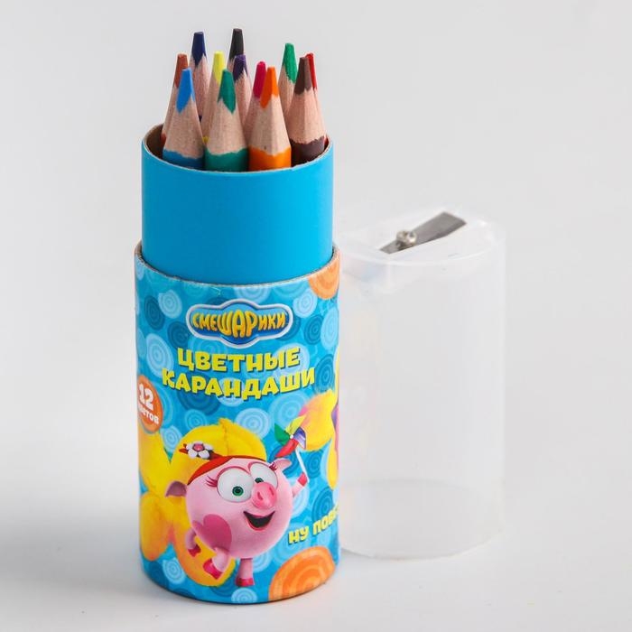 Цветные карандаши в тубусе, 12 цветов, трехгранные, Смешарики Цветные карандаши в тубусе, 12 цветов, трехгранные, Смешарики