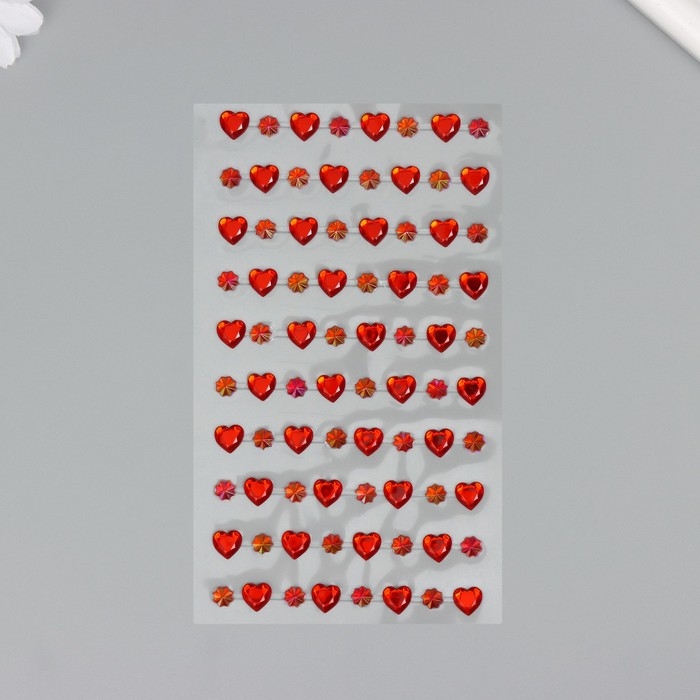 Наклейка пластик стразы Наклейка пластик стразы "Сердечки стразы" МИКС 10х23 см