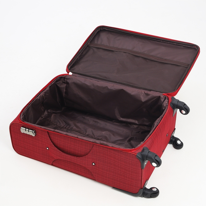 Чемодан большой 95 л (L), отдел на молнии, с расширением, кодовый замок, 4 колеса, 2 наружных кармана, цвет красный Чемодан большой 95 л (L), отдел на молнии, с расширением, кодовый замок, 4 колеса, 2 наружных кармана, цвет красный