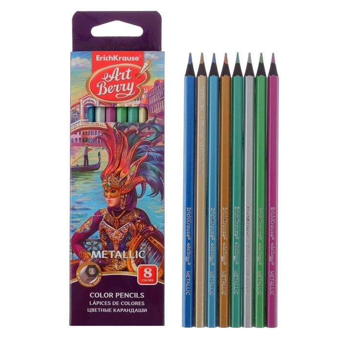 Карандаши 8 цветов ErichKrause Metallic Creative Line, цвета металлик, шестигранные, деревянные, грифель 3 мм, европодвес Карандаши 8 цветов ErichKrause Metallic Creative Line, цвета металлик, шестигранные, деревянные, грифель 3 мм, европодвес