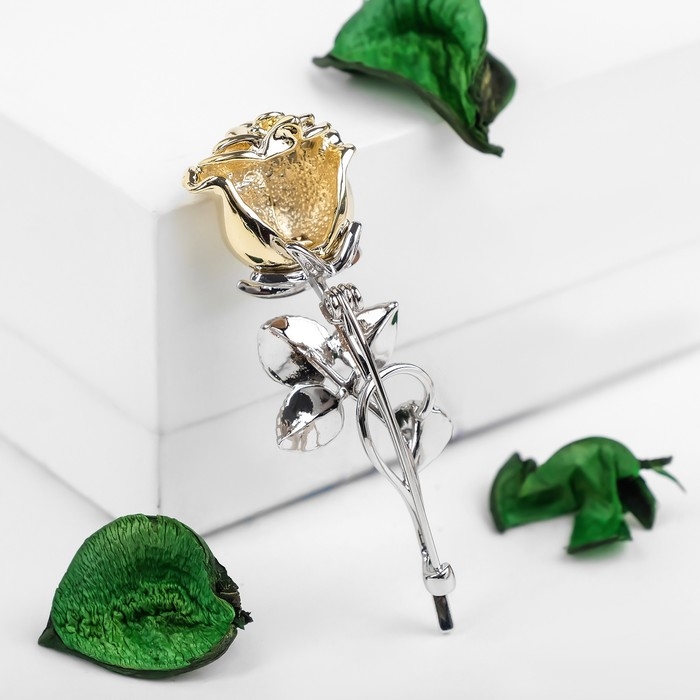 Брошь «Цветок» роза, цвет зелёный в серебряно-золотом Брошь «Цветок» роза, цвет зелёный в серебряно-золотом