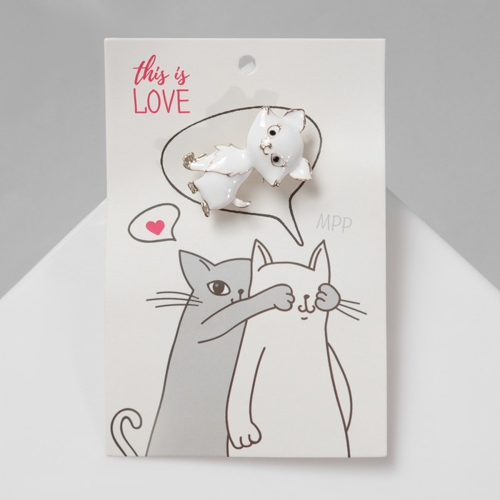 Брошь «Котенок» взъерошенный, цвет белый в золоте Брошь «Котенок» взъерошенный, цвет белый в золоте