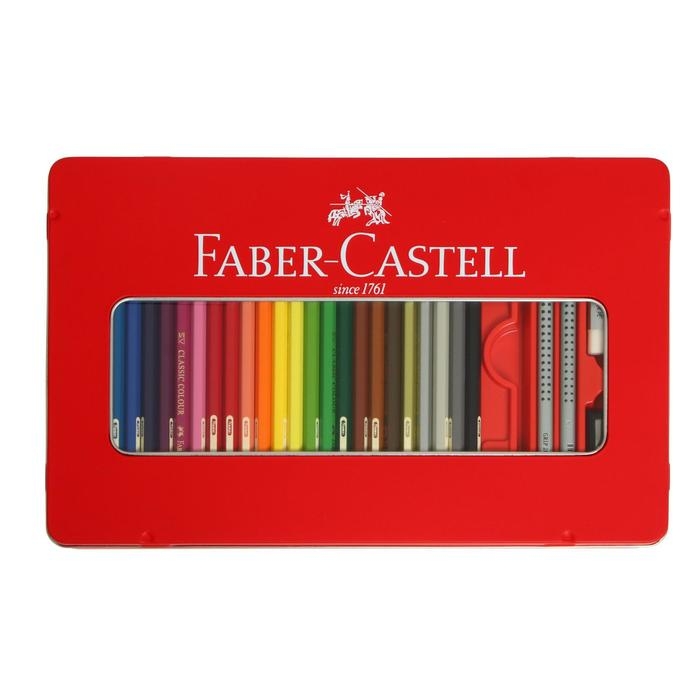 Карандаши 48 цвета Faber-Castell  Карандаши 48 цвета Faber-Castell "Замок", трёхгранный корпус, 2 чернографитных карандаша , с ластиком, в металлическом пенале
