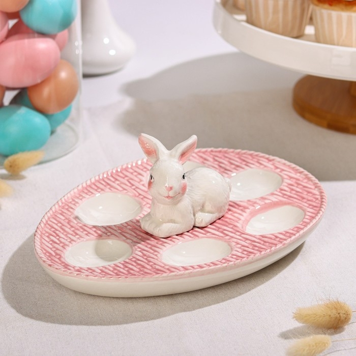Подставка для яиц Доляна «Зайка», 25×18×9 см, цвет розовый Подставка для яиц Доляна «Зайка», 25×18×9 см, цвет розовый