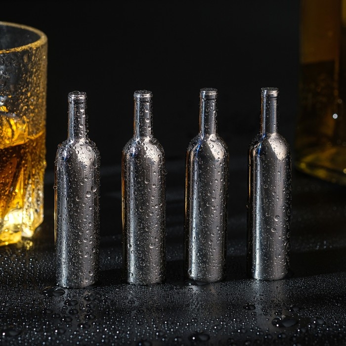 Набор кубиков льда из нержавеющей стали в форме бутылки, 4 шт, 12,7х12,7х3,3 см Набор кубиков льда из нержавеющей стали в форме бутылки, 4 шт, 12,7х12,7х3,3 см