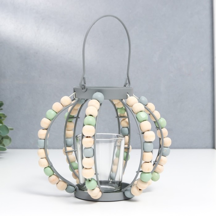 Подсвечник металл, стекло на 1 свечу Подсвечник металл, стекло на 1 свечу "Фонарь. Бохо" серый 19х15,5х13 см