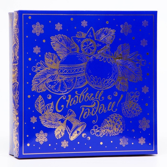 Подарочная коробка 'Зимнее вдохновение' 22.3*22.3*6.3 см, синяя Подарочная коробка 'Зимнее вдохновение' 22.3*22.3*6.3 см, синяя