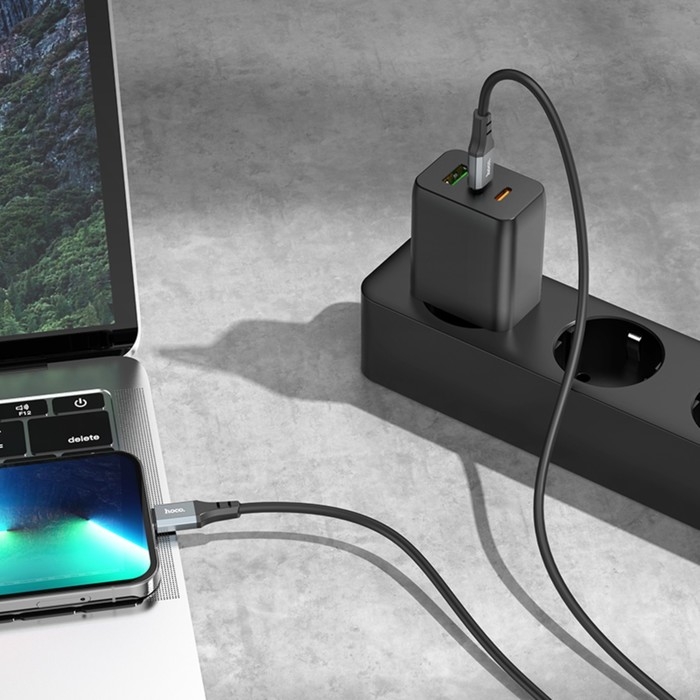 Кабель Hoco X92, Type-C - Lightning, 3 м, оплётка силикон, чёрный Кабель Hoco X92, Type-C - Lightning, 3 м, оплётка силикон, чёрный