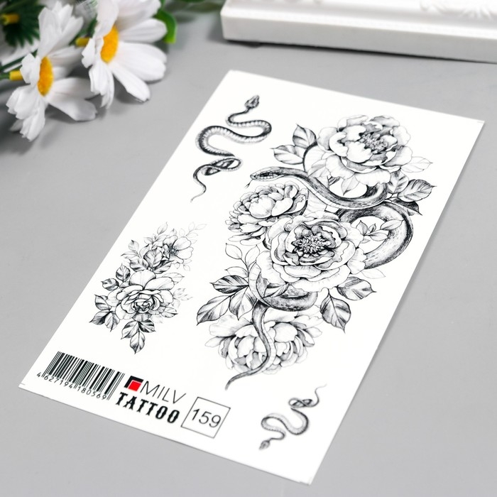Татуировка на тело Татуировка на тело "Змеи в цветах" 10х15 см