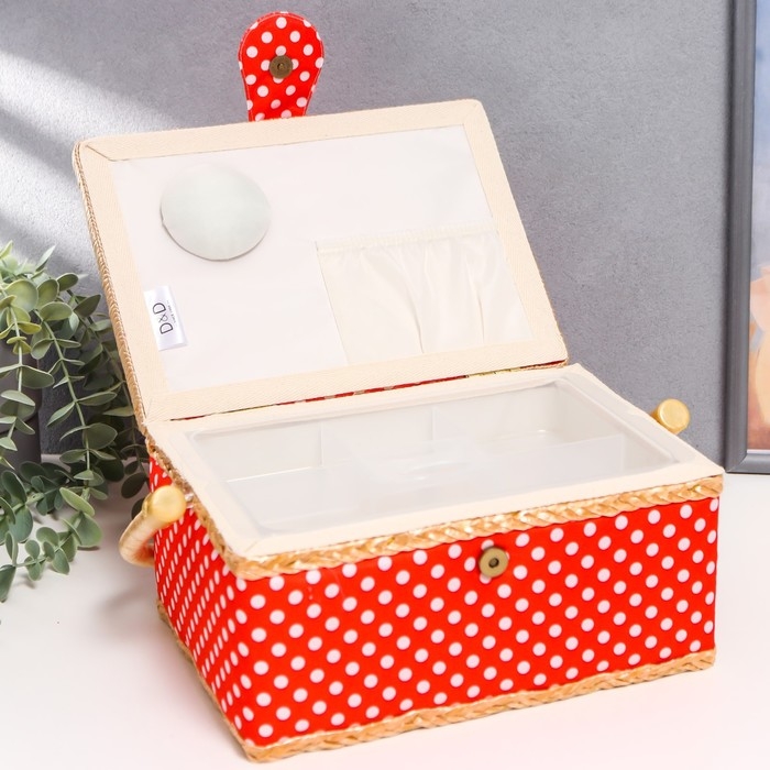 Шкатулка для рукоделия "Белый горох на красном" 13х17,5х24 см