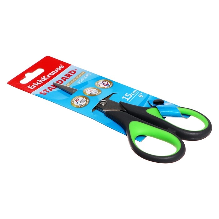 Ножницы ErichKrause Standard+, 15 см, антискользящие резиновые вставки, улучшенная заточка, блистер, МИКС Ножницы ErichKrause Standard+, 15 см, антискользящие резиновые вставки, улучшенная заточка, блистер, МИКС