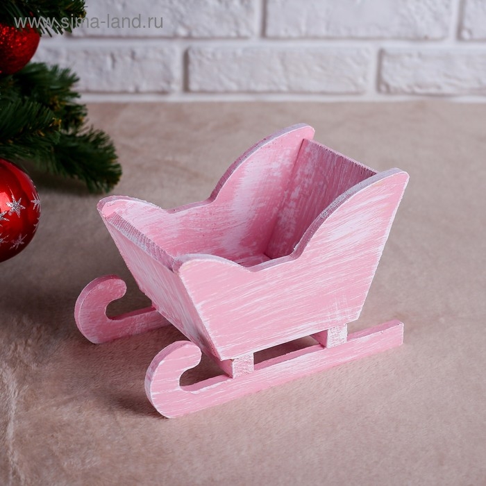 Новый год. Кашпо деревянное 20×12×13 см  Новый год. Кашпо деревянное 20×12×13 см "Санки", розовая кисть Дарим Красиво