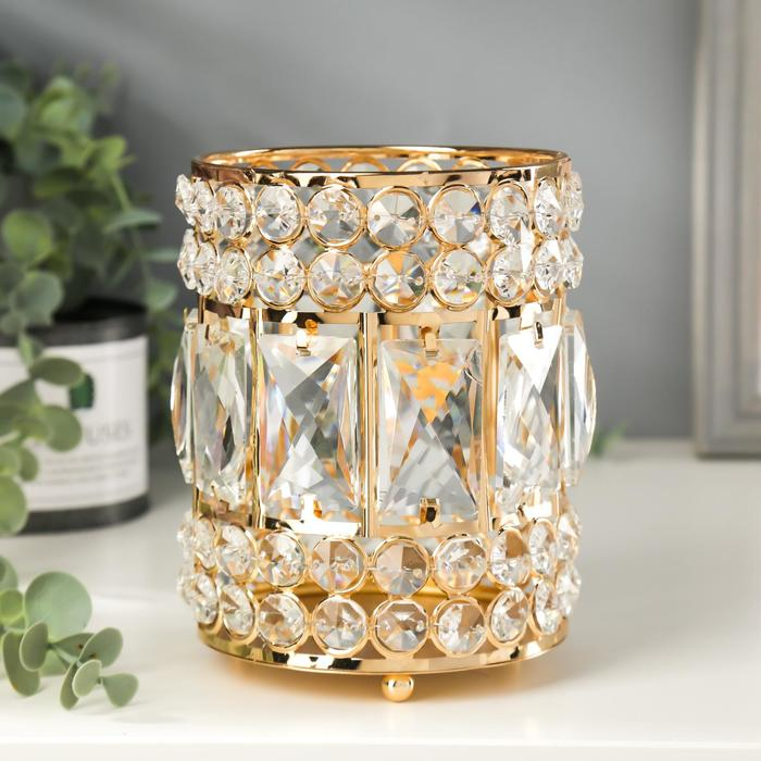 Подсвечник металл, стекло на 1 свечу Подсвечник металл, стекло на 1 свечу "Прямоугольники и круги" золото 15,3х11х11 см